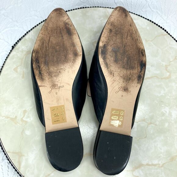 J. Crew Mules Womens 8 Black Leather Pointed Toe Sleek Minimalist Slip On Clogs - Picture 11 of 12